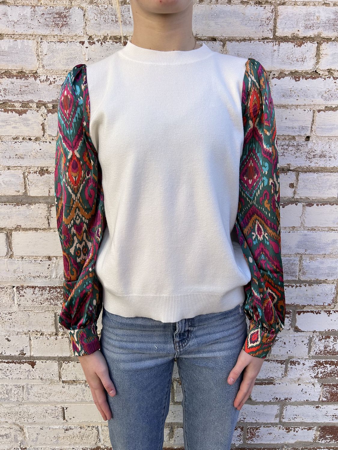 Contrast Woven Sleeve Sweater - SALE - MSRP: $55