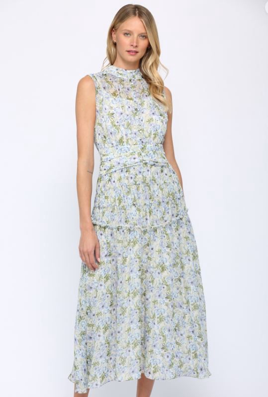 Floral Print High Neck Sleeveless Maxi Dress