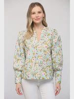 Split Neck Puff Sleeve Blouse - SALE - MSRP: $55