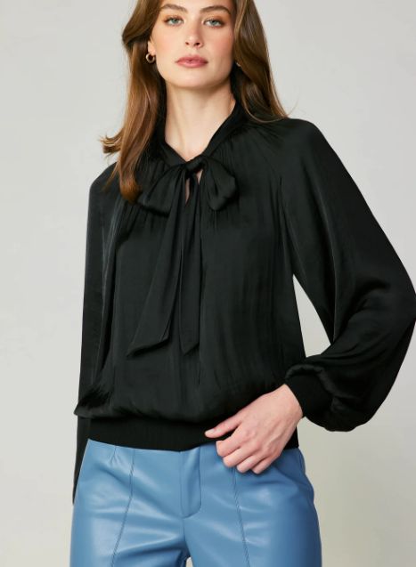 L-Sleeve Front Ribbon Tie Blouse