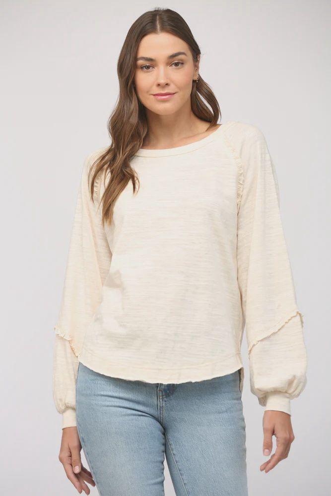 Ruffled Raglan Slv Round Hem Top - SALE - MSRP: $47