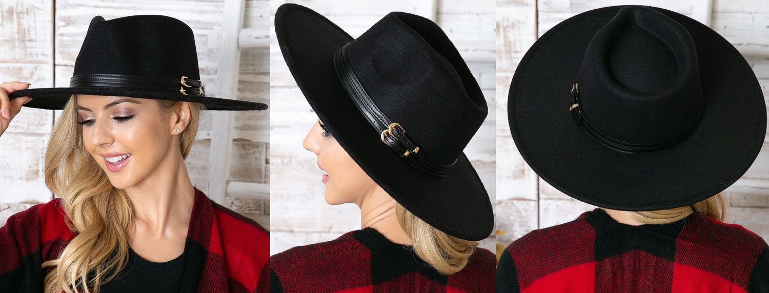 Black Buckle Up Fedora Hat