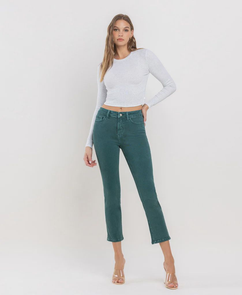 High Rise Crop Slim Straight Jeans