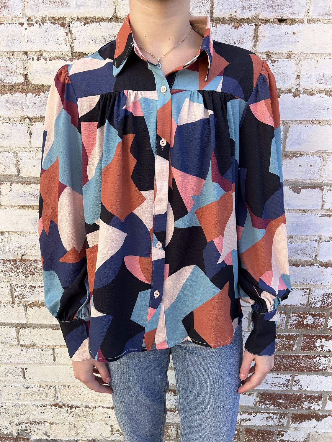 Geo Print Button Down Shirt - SALE - MSRP: $50 - 50% Off