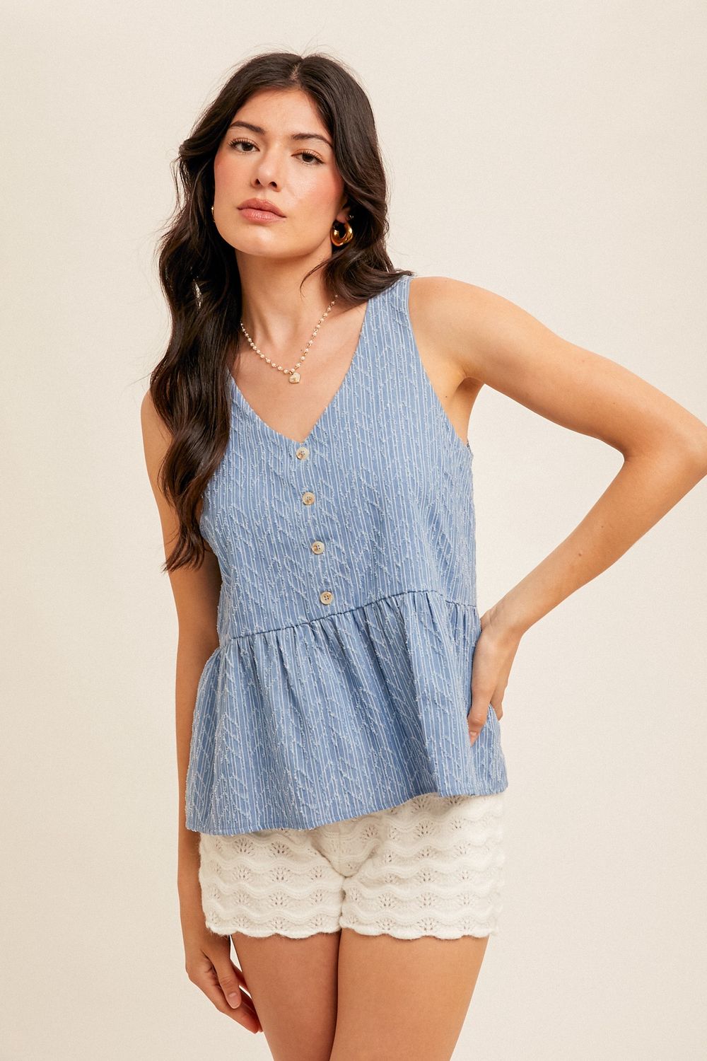 Blue Textured Top with Back Detail
