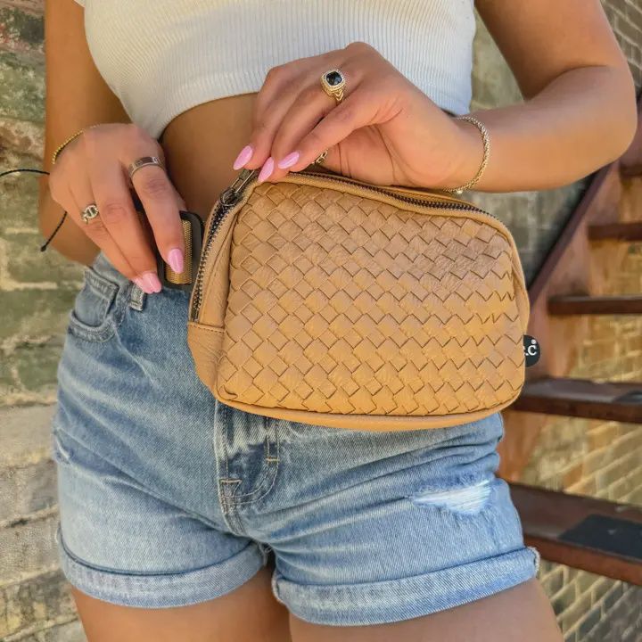 Woven Faux Leather C.C Belt Bag