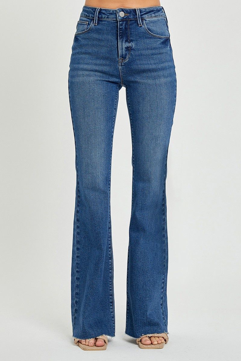 Risen High Rise-Flare Raw Cut Jeans