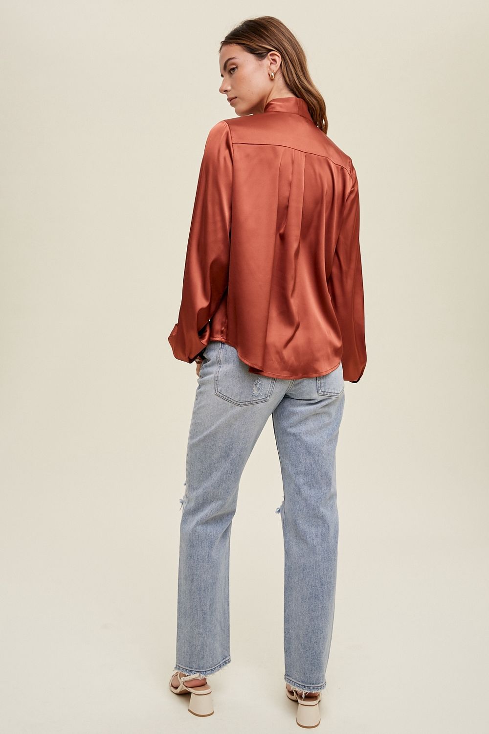Satin Blouse with Tie Detail - SALE - MSRP: $50 | More than 50% Off