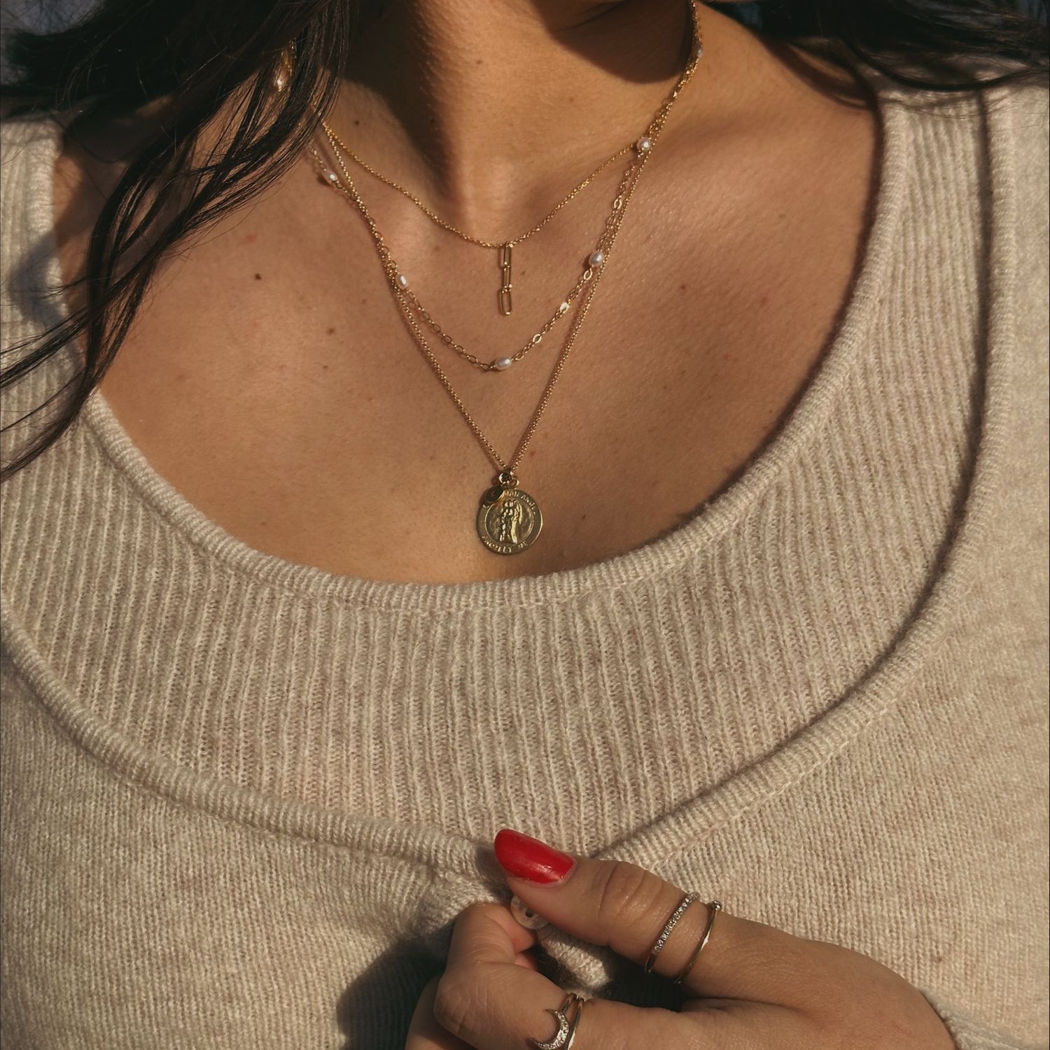 Modern Three Little Wishes Linked Rings Necklace
