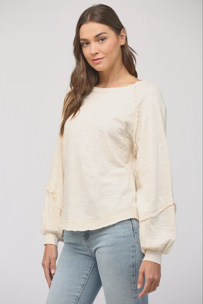 Ruffled Raglan Slv Round Hem Top | SALE | MSRP: $47 | 40% Off