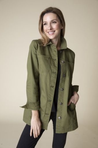 Stretch Boyfriend Denim Jacket, Size: Extra-Small, Color: Olive
