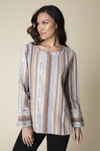 Peruvian Stripe Angled Pocket Tunic - SALE - MSRP: $80, Size: Large, Color: Ginger