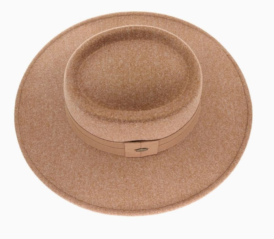 Wide Ribbon Band Vegan Fabric C. C Panama Hat, Color: Heather Golden Camel