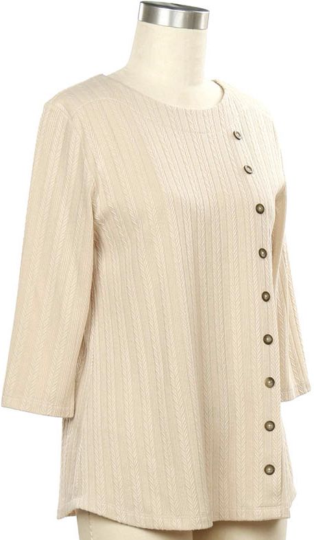 Casual Reply 3/4 Slv Novelty Solid Top, Size: Small, Color: Pearl