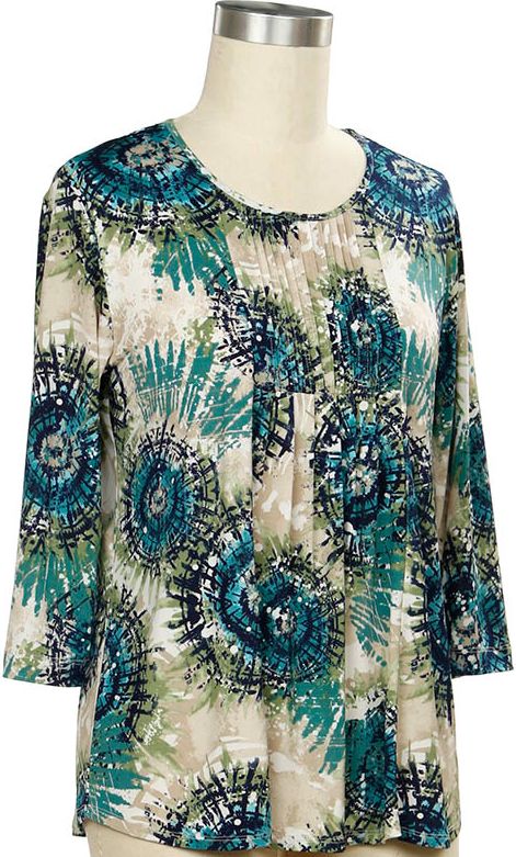 Laurel Park 3/4 Slv Spiral Print Top - SALE - 20% Off, Size: Small, Color: Crater Lake Green