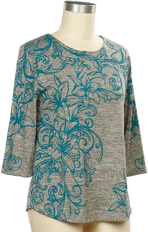 Laurel Park 3/4 Slv Screen Print Top, Size: Small, Color: Pearl Crater Lake