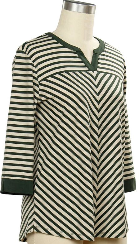 Quick Response 3/4 Slv YD Stripe Top, Size: Small, Color: Pearl Crater Lake