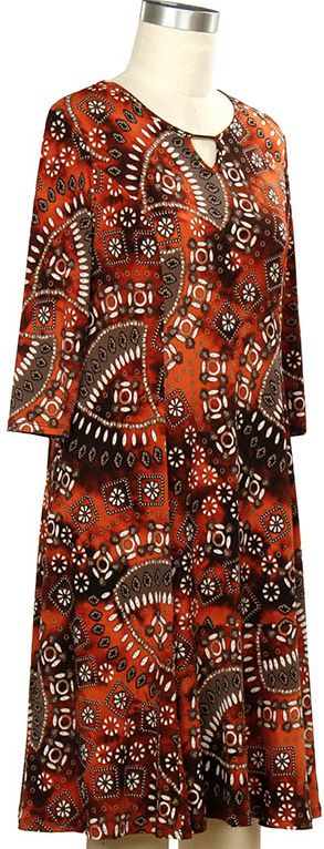 Heidi 3/4 Sleeve Print Dress - SALE - 40% Off, Size: Small, Color: Rust