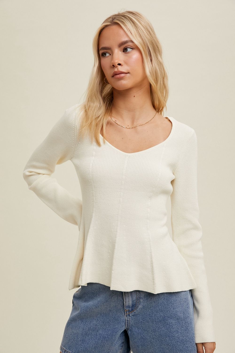 Peplum Ribbed Knit Sweater Top - SALE- 20% off - MSRP: $50