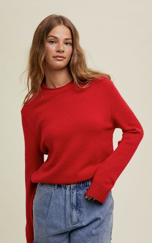 Ribbed Band Detail Sweater with Side Slits