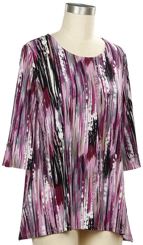 Going Places 3/4 Slv Stripe Print Top