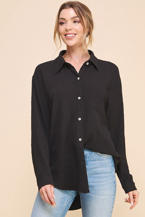 Easy Long Slv Button Cloud Crinkle Shirt