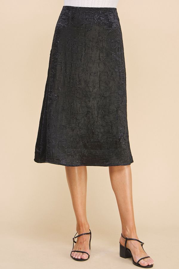 A-Lined Midi Crinkled Stretch Satin