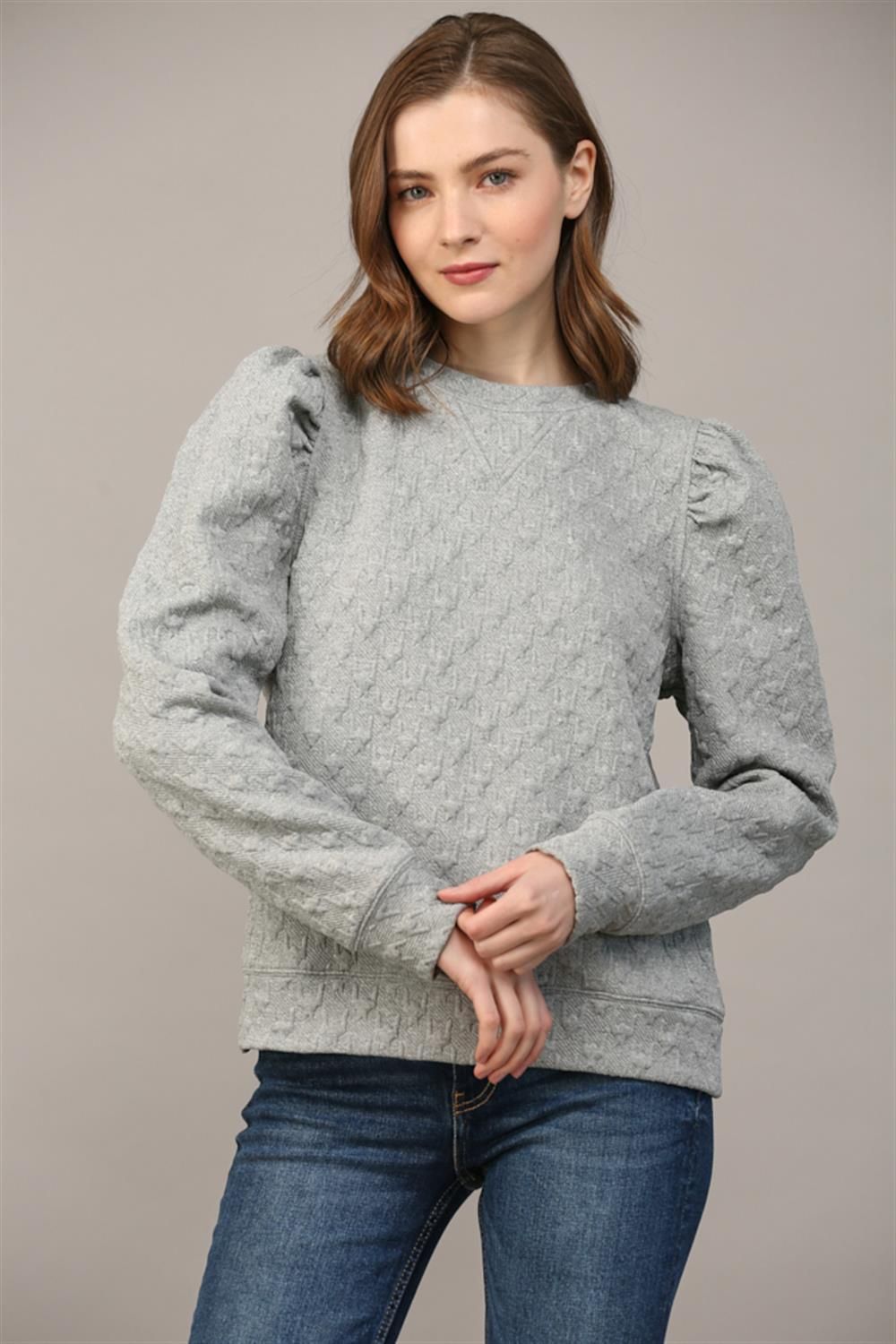 Houndstooth Puff Slv Sweatshirt