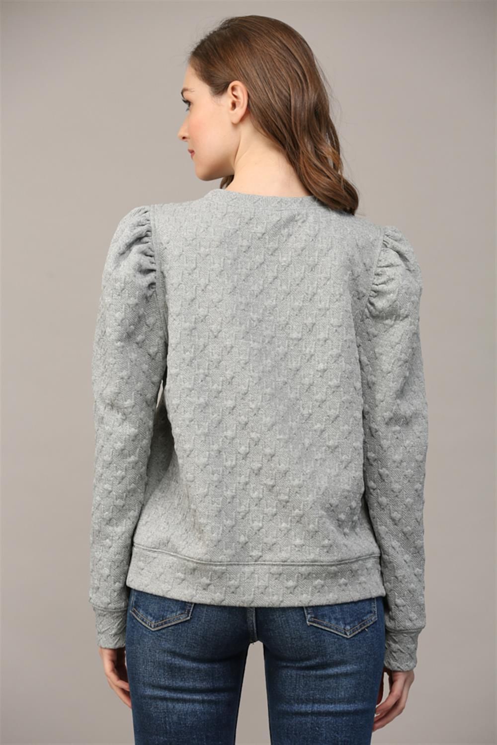 Houndstooth Puff Slv Sweatshirt