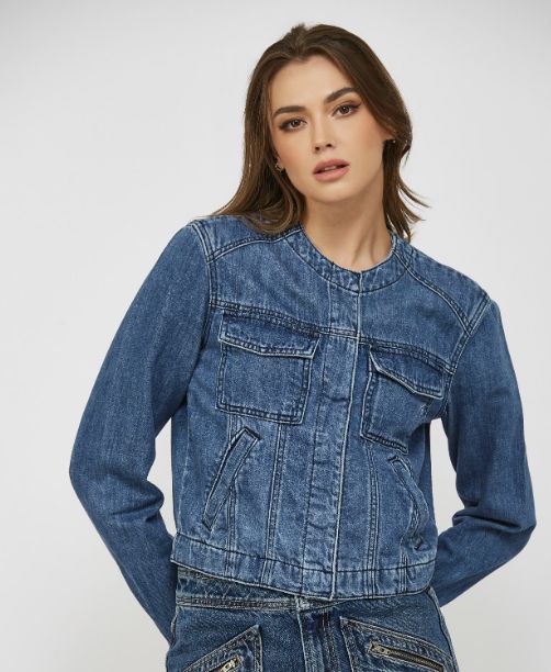 Collarless Fashion Trucker Jacket