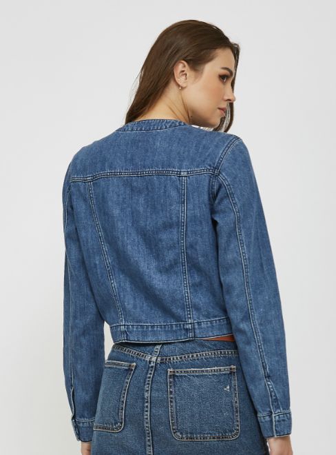 Collarless Fashion Trucker Jacket