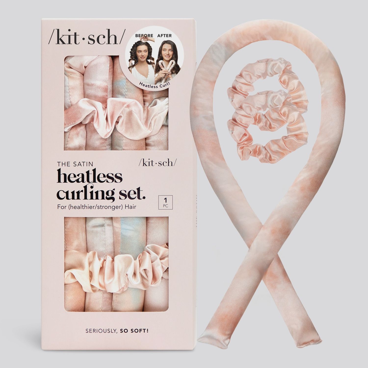 Satin Heatless Curling Set, Color: Sunset Tie Dye