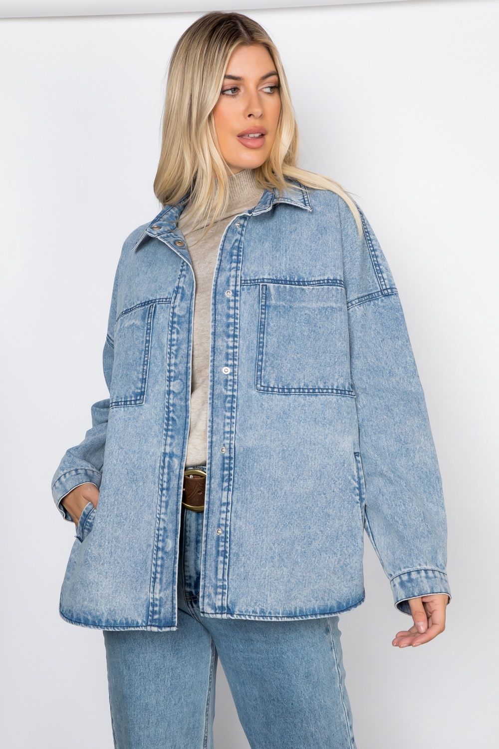 Relaxed Fit Washed Oversized Denim Shacket