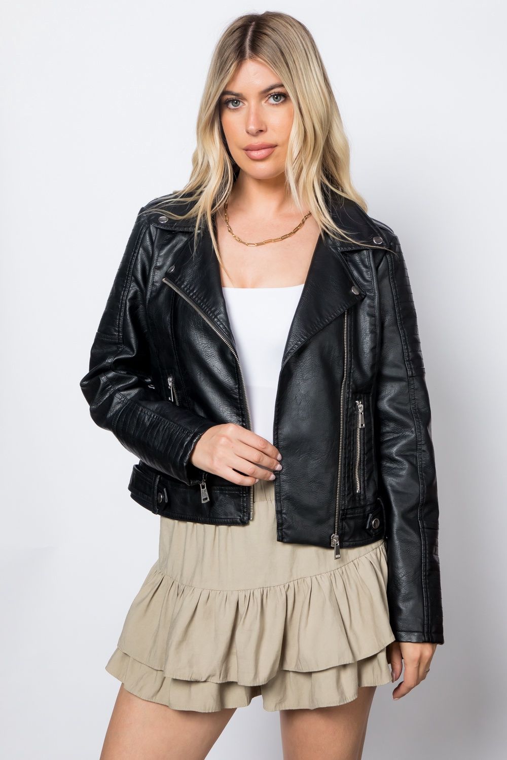 Textured Faux Leather Moto Jacket