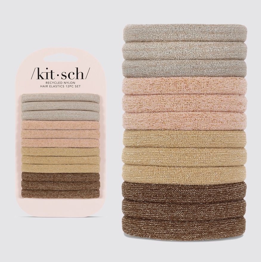 Recycled Nylon Glitter Medium Elastics | 12 pcs, Color: Neutral