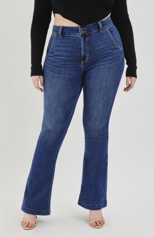 High Rise 2 Button Flare Jeans