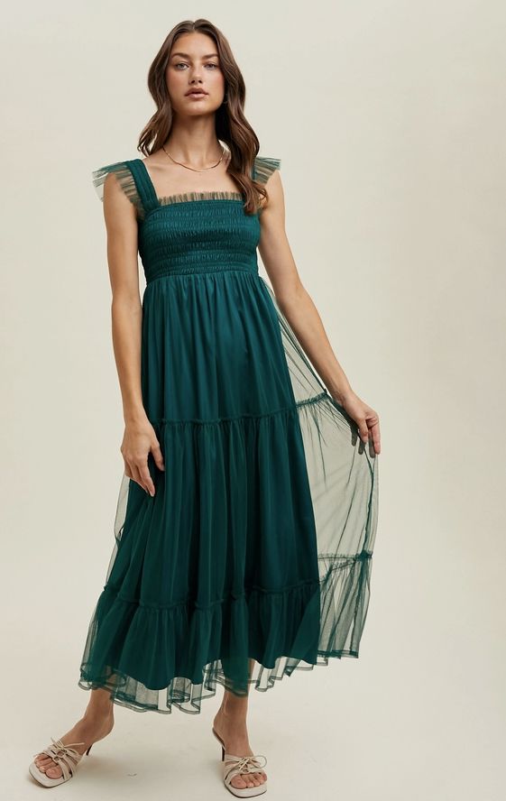 Organza Tiered Midi Dress