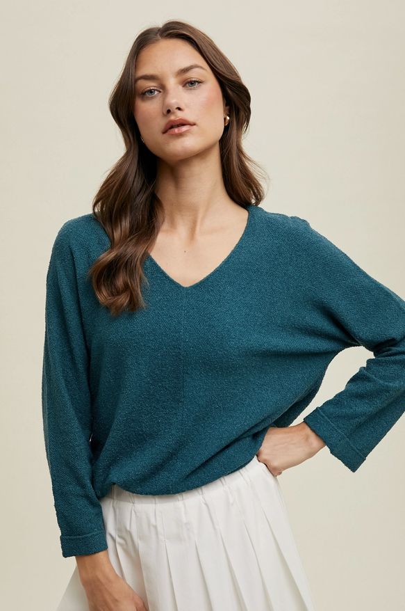 3/4 Sleeve Textured Lightweight Sweater