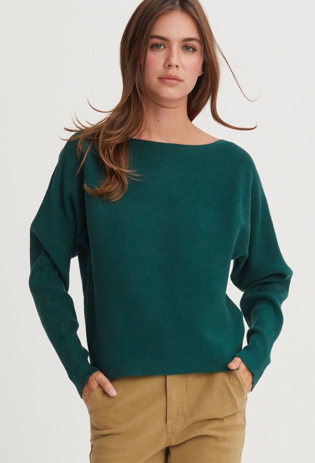 Boat Neckline Long Sleeve Sweater
