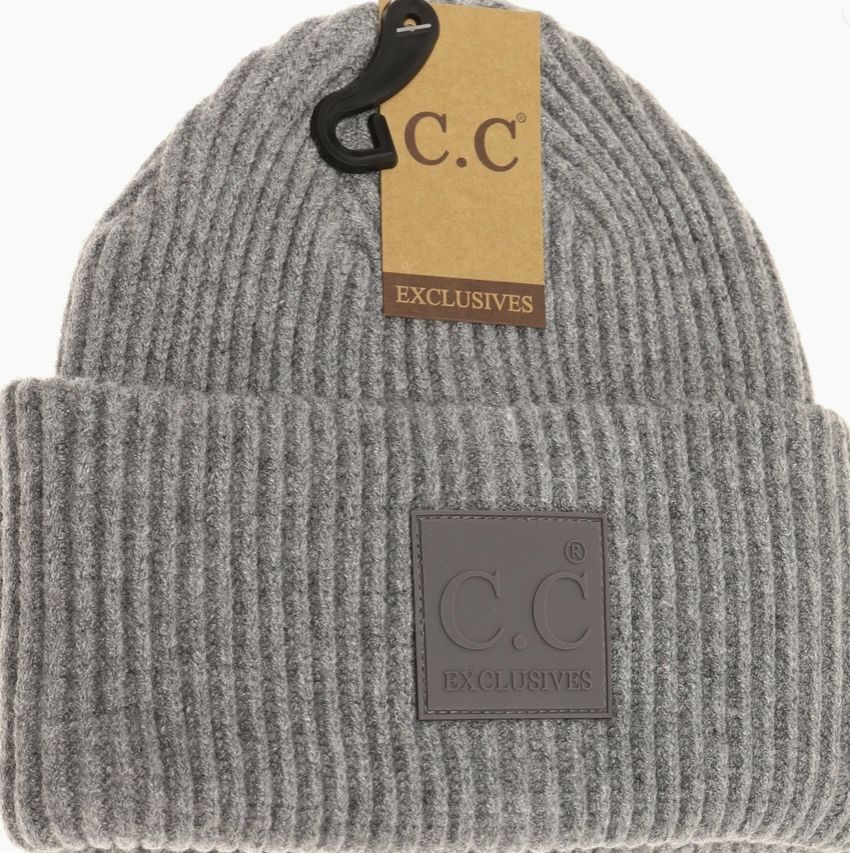 Solid Ribbed CC Beanie with Rubber Patch