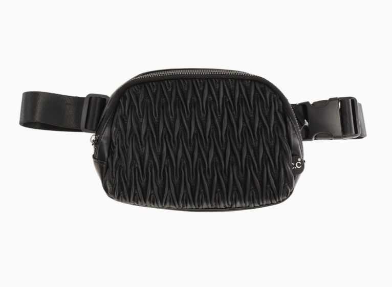 Pleated Faux Leather C.C Belt Bag, Color: Black