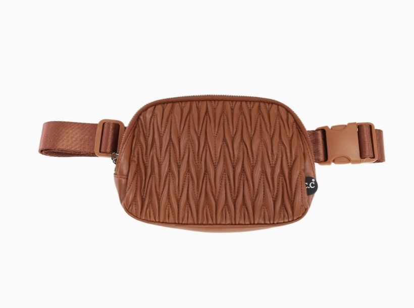 Pleated Faux Leather C.C Belt Bag