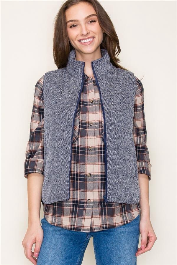 Navy Herringbone Vest