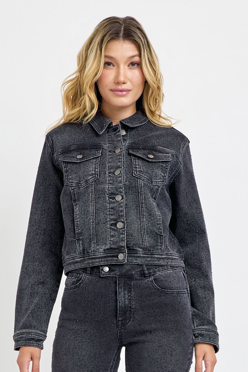 Fitted Jacket with Allover Rhinestone