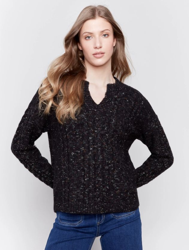 Speckled Yarn Cable Knit Sweater