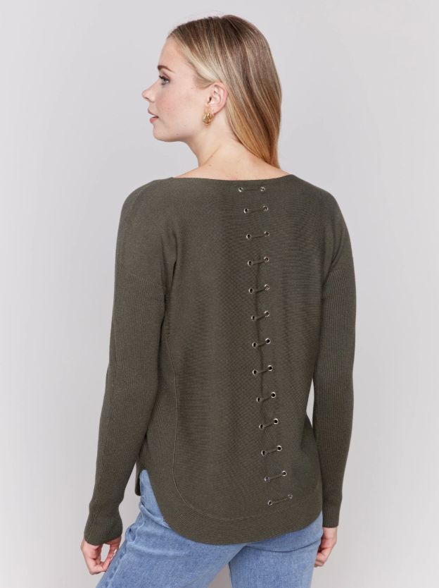 Knit Sweater with Back Detail Lace Up