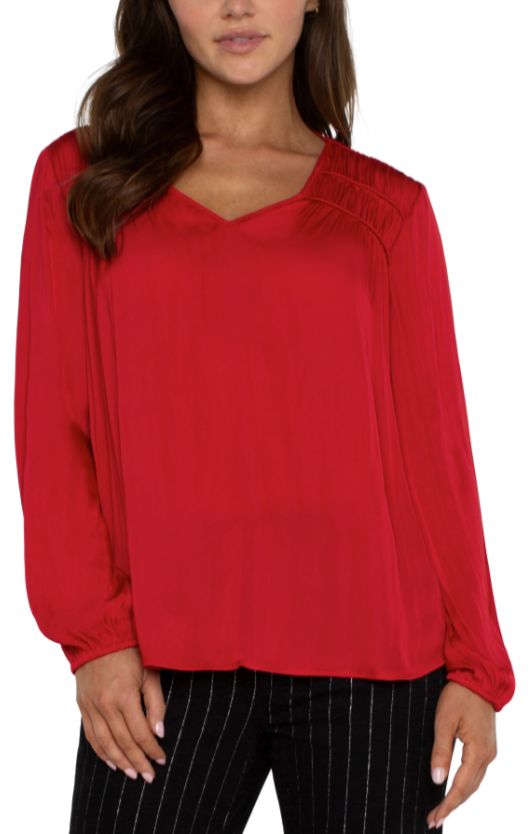 Long Sleeve V-Neck Woven Blouse