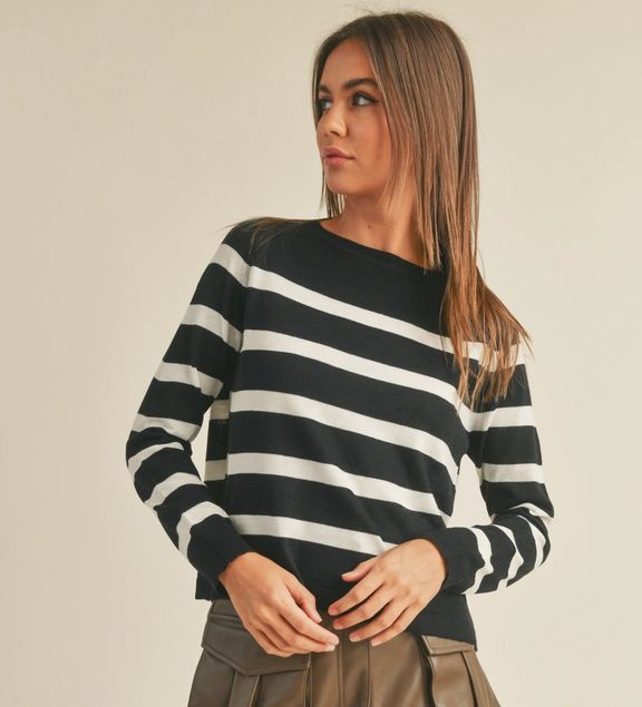 Striped Round Neck Sweater Top