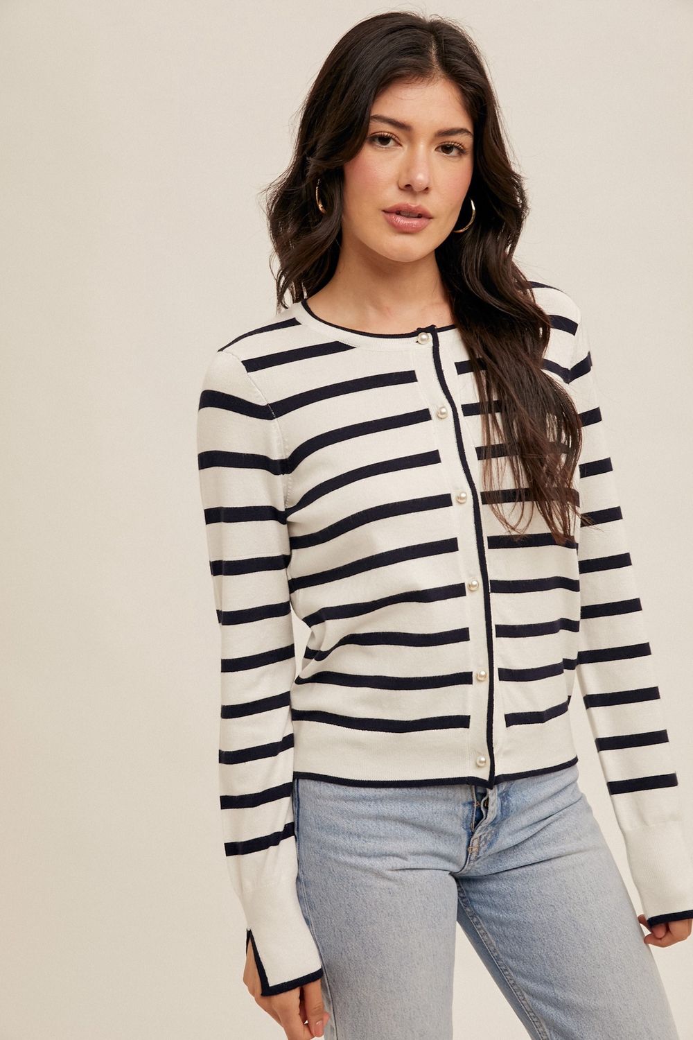 Pearl Button Striped Cardigan