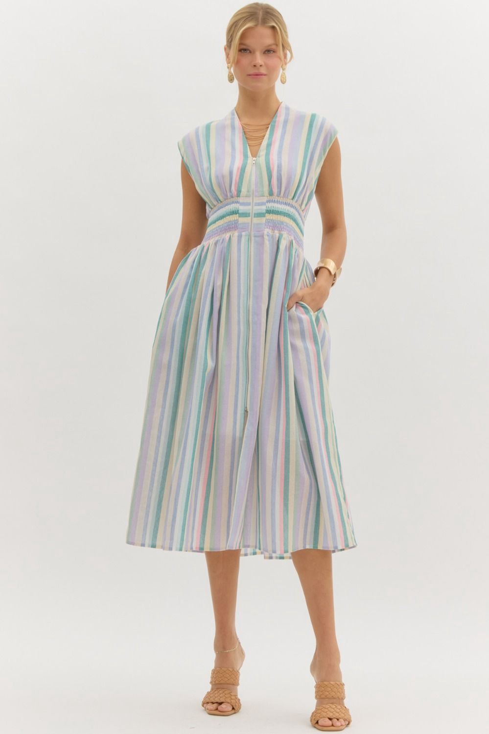 Pastel Striped Midi Dress